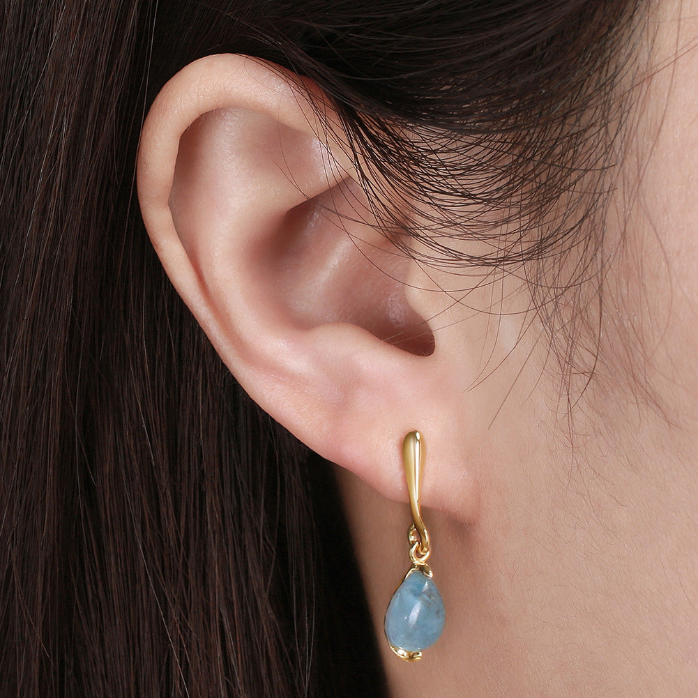 S925 Sterling Silver Earrings Natural Aquamarine Sapphire