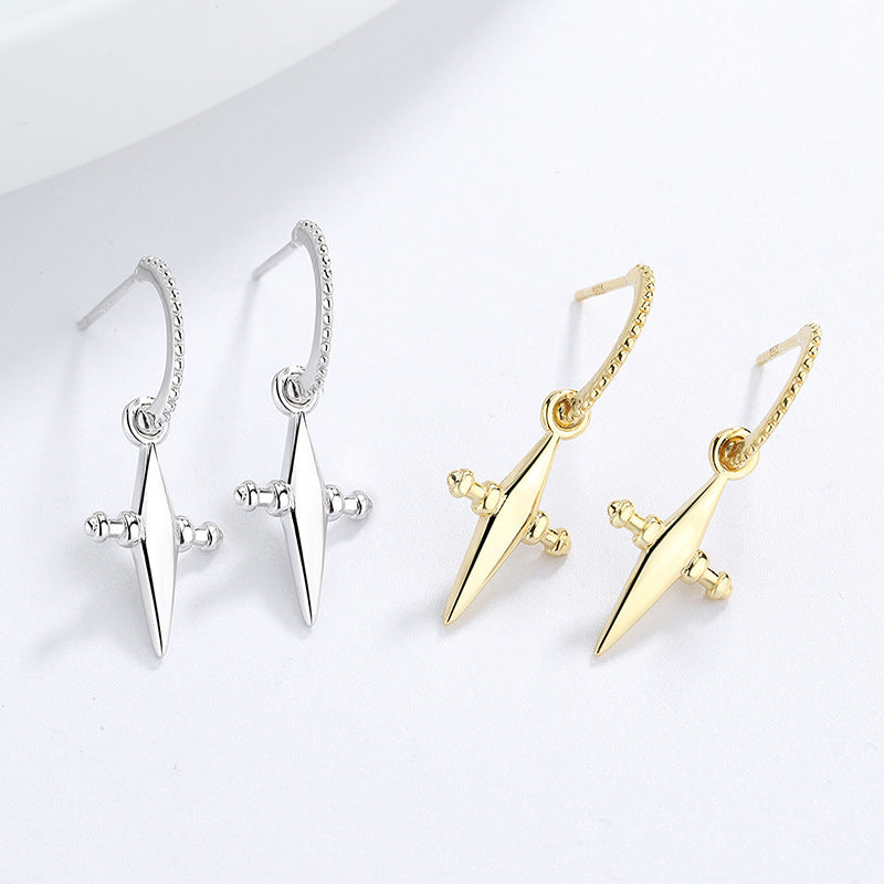 925 Sterling Silver Three-dimensional Star Cross Earrings