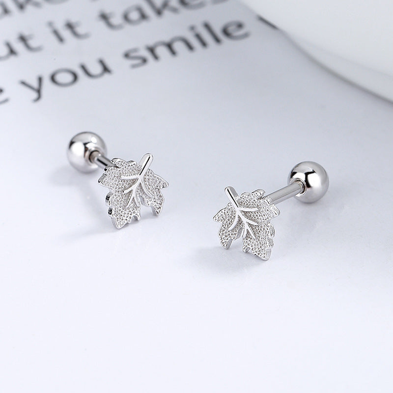 Maple Leaf Thread Stud Earrings Women's 925 Sterling Silver Romantic