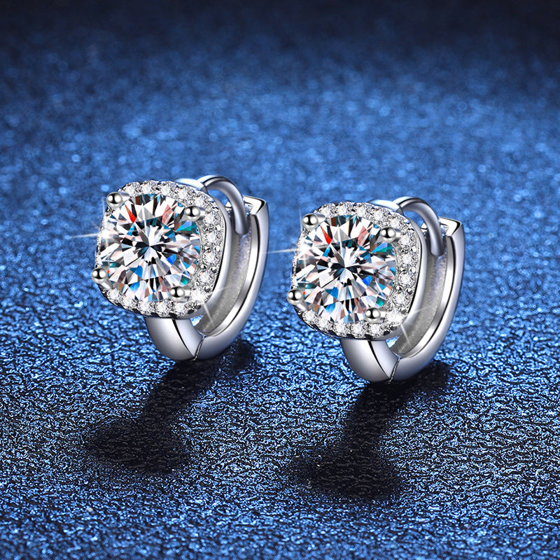 S925 Sølv Moissanite Øreringe Klassisk Elegant Firkantet Taske