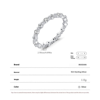 S925 Silver Ins Style Populær uregelmæssig række diamantring kvinde