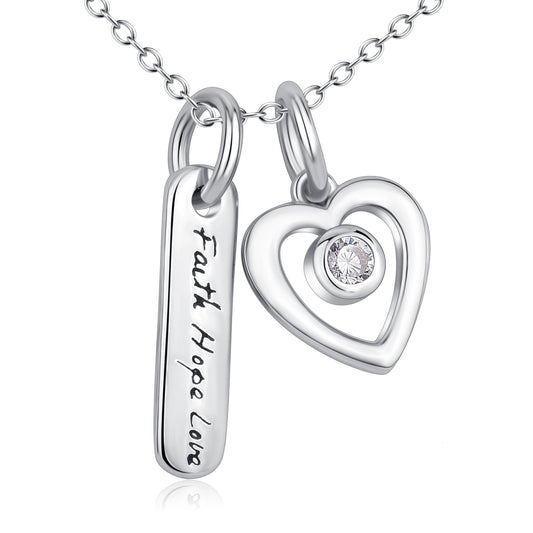 Faith Hope Love &amp;Heart Pendant 925 sølv halskæde