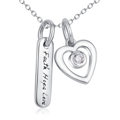 Faith Hope Love &amp;Heart Pendant 925 sølv halskæde