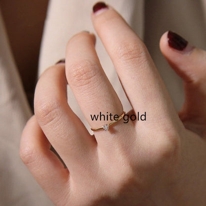 Very Thin Single Diamond Ring With 925 Sterling Silver Plated 14K Gold Ring For Ladies Tail Ring