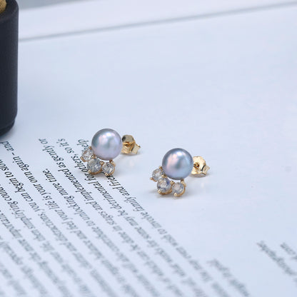 925 Sterling Silver Natural Pearl Labradorite Stud Earrings