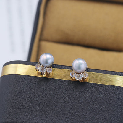925 Sterling Silver Natural Pearl Labradorite Stud Earrings