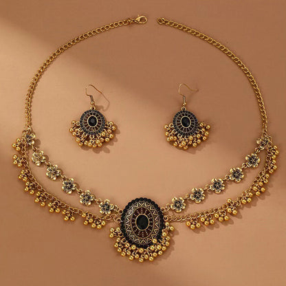 Indian Ethnic Style Vintage Gemstone Beads Jewelry Earrings Necklace set