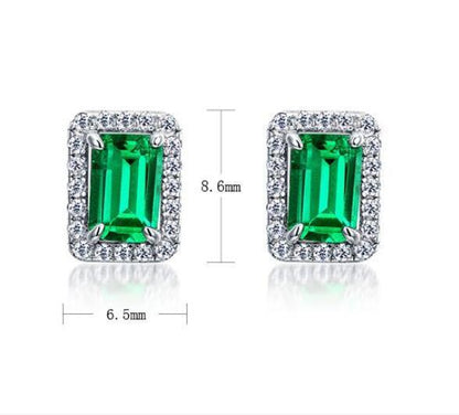 S925 Silver Female Cultivation Emerald Retro Stud Earrings