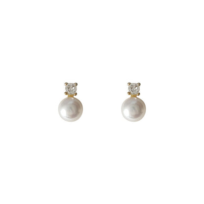 Micro Inlaid Zircon Freshwater Pearl 925 Silver Needle