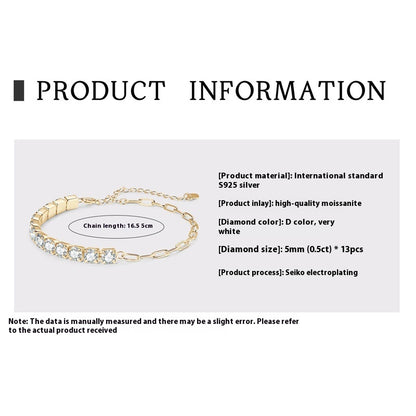 Moissanite Full Diamond Højkvalitets S925 Sterling Sølv armbånd til kvinder