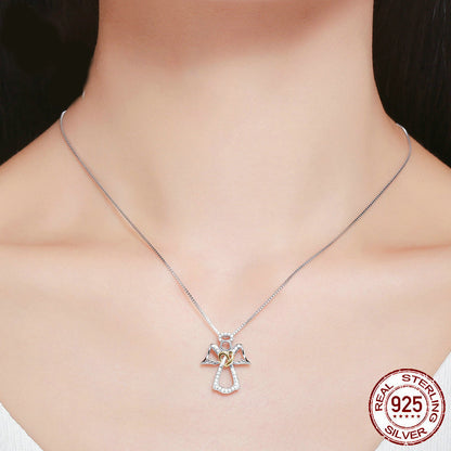 Sterling Silver Guardian Angel Necklace Diamond Necklace for Women