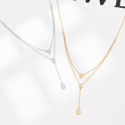 925 Silver Simple Elegant High-grade Clavicle Chain Water Drop Diamond Double-layer Necklace For Women