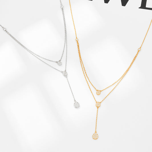 925 Silver Simple Elegant High-grade Clavicle Chain Water Drop Diamond Double-layer Necklace For Women