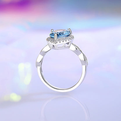 Farvede ædelstene Ring Kvinde S925 Sterling Sølv Ocean Blue Temperament Pendler