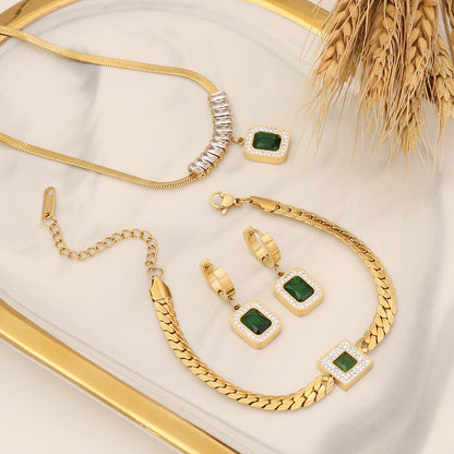 Zircon Necklace Stainless Steel Jewelry Set