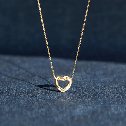 S925 Sterling Silver överlappande dubbelt ihåligt hjärta halsband för kvinnor