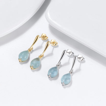 S925 Sterling Silver Earrings Natural Aquamarine Sapphire