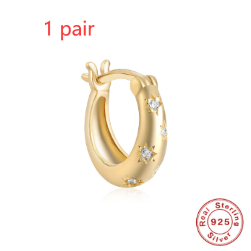 S925 Sterling Silver Diamond Femuddig Star Ear Ring