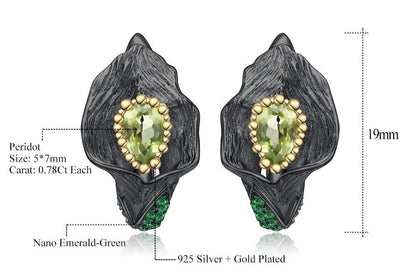 Vintage Jewelry Peridot Pop Leaf Earrings 925 Silver