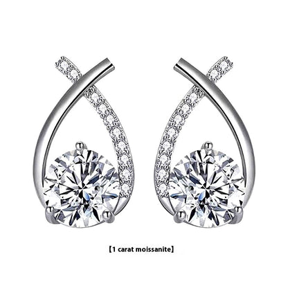 Moissanite 925 Sterling Silver Fishtail Cross Stud Earrings