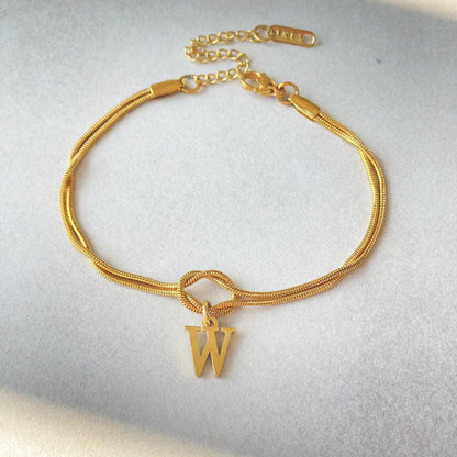 Nyt bogstav AZ Kærlighedsknude Armbånd Til Kvinder Par Guld Farve Dainty Snake Chain Charm Armbånd Rustfrit Stål Smykker Gave Valentinsdag gaver