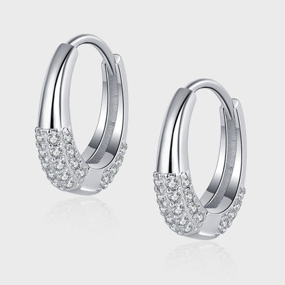 Sterlingsølv S925 Fransk Oval Minimal Design Diamond Sæt Zircon Øreringe