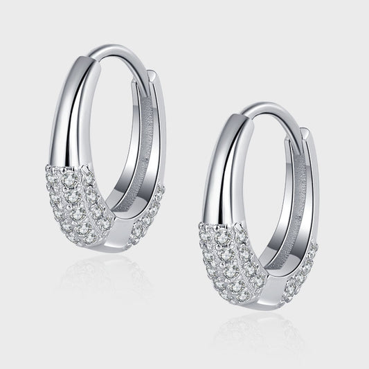 Sterlingsølv S925 Fransk Oval Minimal Design Diamond Sæt Zircon Øreringe