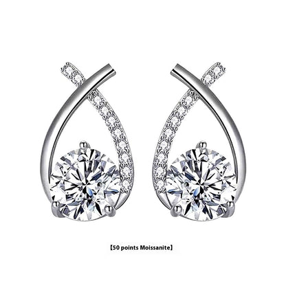 Moissanite 925 Sterling Silver Fishtail Cross Stud Earrings