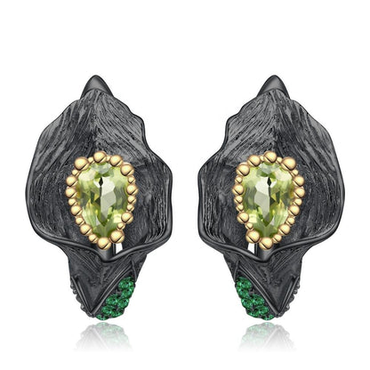 Vintage Jewelry Peridot Pop Leaf Earrings 925 Silver