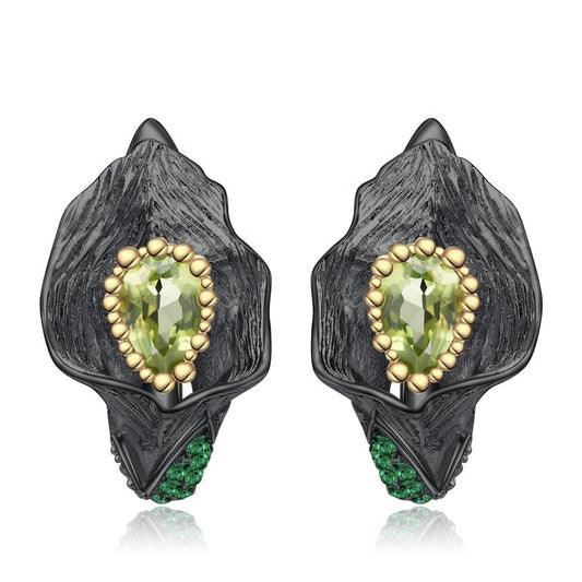 Vintage Jewelry Peridot Pop Leaf Earrings 925 Silver