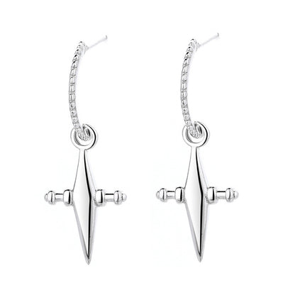925 Sterling Silver Three-dimensional Star Cross Earrings