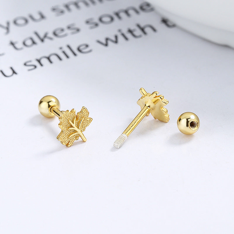 Maple Leaf Thread Stud Earrings Women's 925 Sterling Silver Romantic