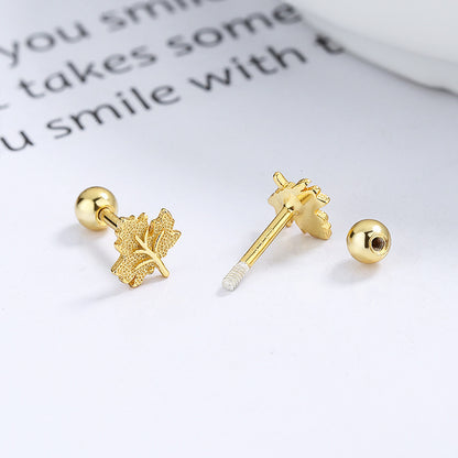 Maple Leaf Thread Stud Earrings Women's 925 Sterling Silver Romantic