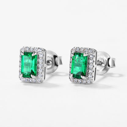 S925 Silver Female Cultivation Emerald Retro Stud Earrings