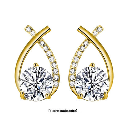 Moissanite 925 Sterling Silver Fishtail Cross Stud Earrings
