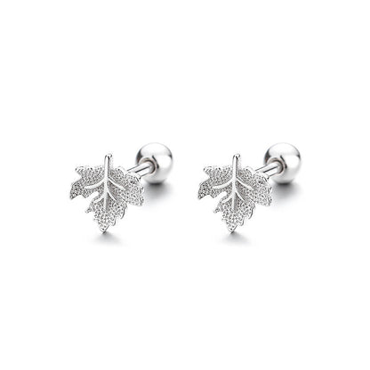 Maple Leaf Thread Stud Earrings Women's 925 Sterling Silver Romantic