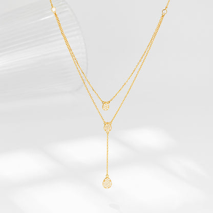 925 Silver Simple Elegant High-grade Clavicle Chain Water Drop Diamond Double-layer Necklace For Women