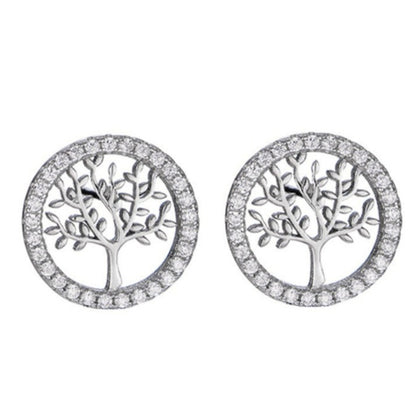 925 Sølv Runde Silver Tree Zircon Øreringe Elegante øreringe til kvinder