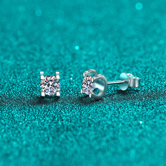925 Sterling Sølv Tyrehoved Stud Øreringe Kvinder Indlagt Moissanite Small