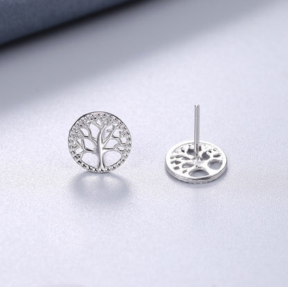 925 Sølv Runde Silver Tree Zircon Øreringe Elegante øreringe til kvinder