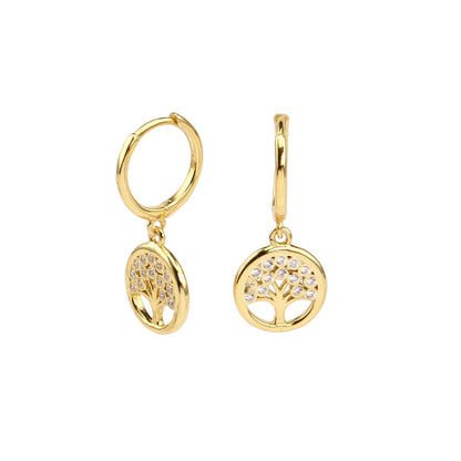 S925 Sterling Silver Inlagd Zircon Lucky Tree Örhängen Högkvalitativ guldpläterad öronklämma