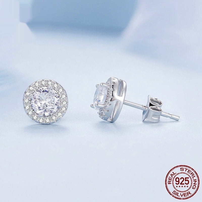 S925 Sterling Silver Vitguld Pläterad Ljus Lyx All-match Stud Örhängen Ornament Dam
