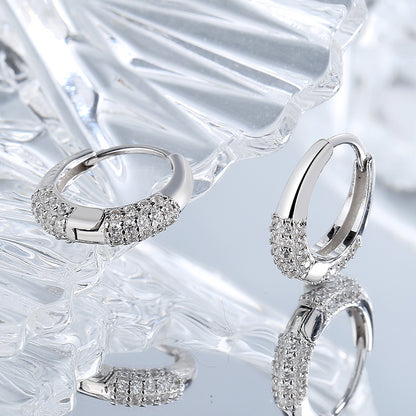 Sterlingsølv S925 Fransk Oval Minimal Design Diamond Sæt Zircon Øreringe