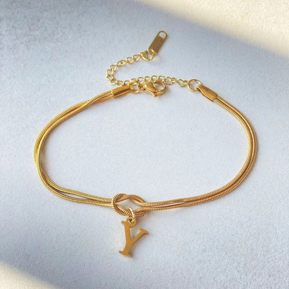 Nyt bogstav AZ Kærlighedsknude Armbånd Til Kvinder Par Guld Farve Dainty Snake Chain Charm Armbånd Rustfrit Stål Smykker Gave Valentinsdag gaver