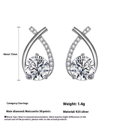 Moissanite 925 Sterling Silver Fishtail Cross Stud Earrings