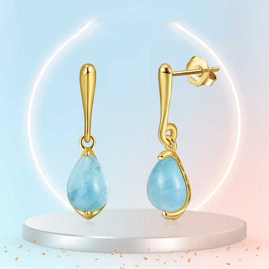 S925 Sterling Silver Earrings Natural Aquamarine Sapphire
