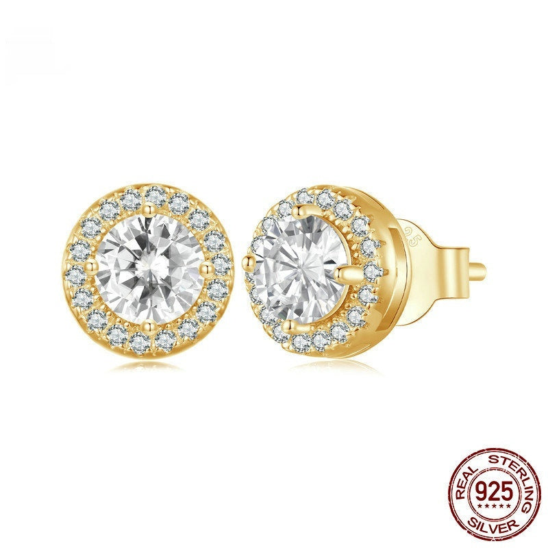 S925 Sterling Silver Vitguld Pläterad Ljus Lyx All-match Stud Örhängen Ornament Dam