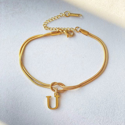 Nyt bogstav AZ Kærlighedsknude Armbånd Til Kvinder Par Guld Farve Dainty Snake Chain Charm Armbånd Rustfrit Stål Smykker Gave Valentinsdag gaver