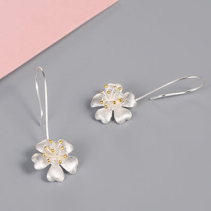 Long Jewelry Craft Flower Gold-plated S925 Sterling Silver Earrings