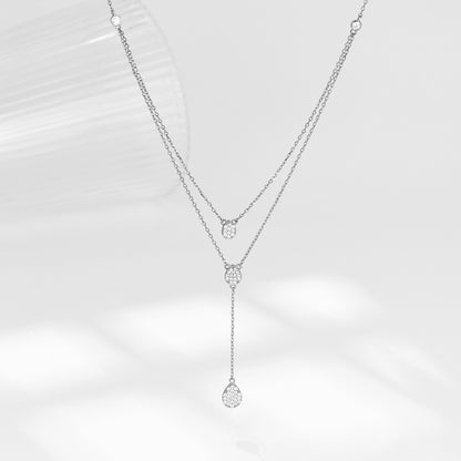 925 Silver Simple Elegant High-grade Clavicle Chain Water Drop Diamond Double-layer Necklace For Women